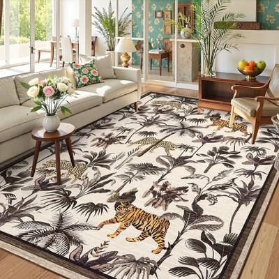 Garvee Jungle Tiger Plant Print Area Rug