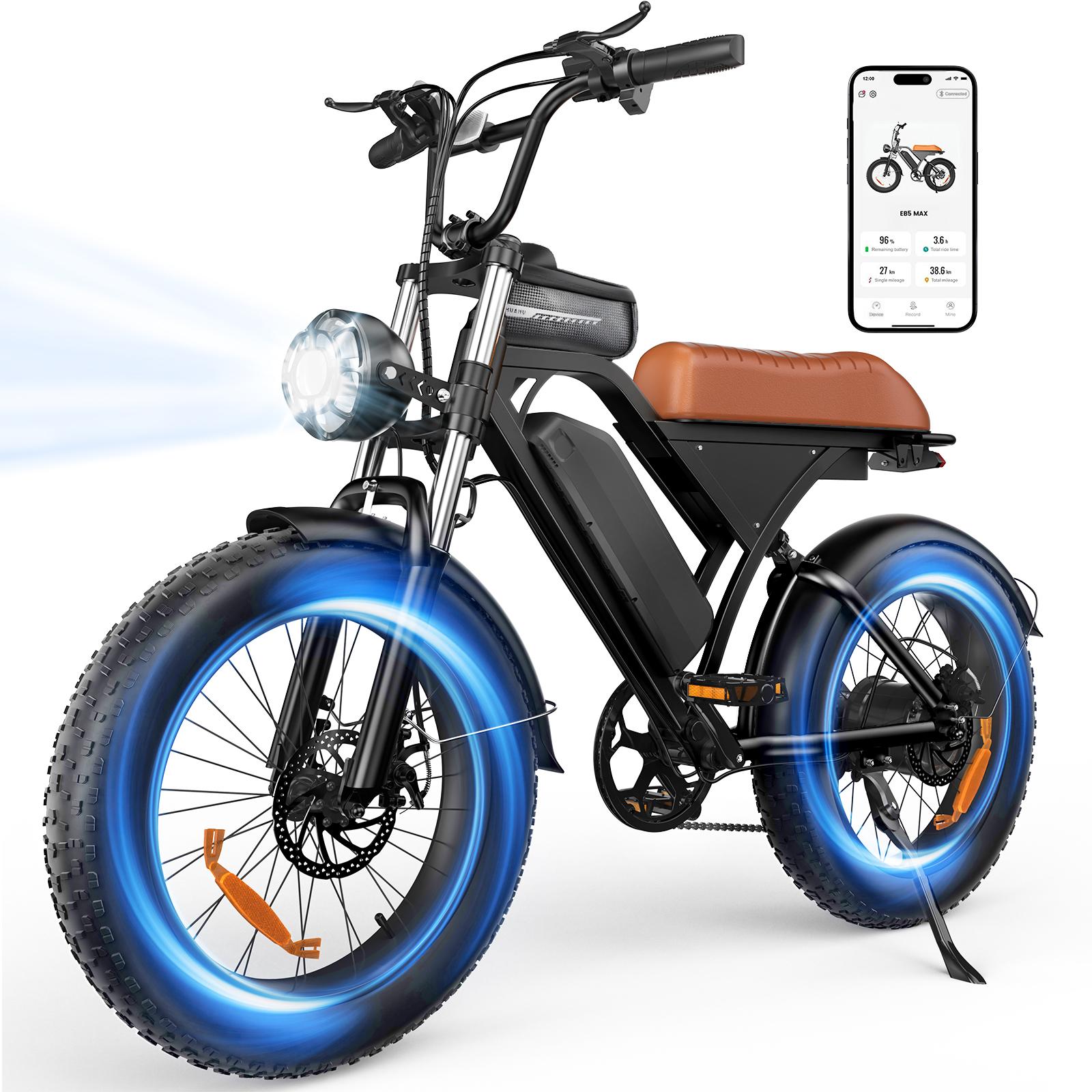 EB5 Max 20-Zoll All-Terrain-Fettreifen-E-Fahrrad für Erwachsene, 48V 18,2Ah, 250W, Doppeldämpfung, APP-Verbindung, 150 kg Traglast