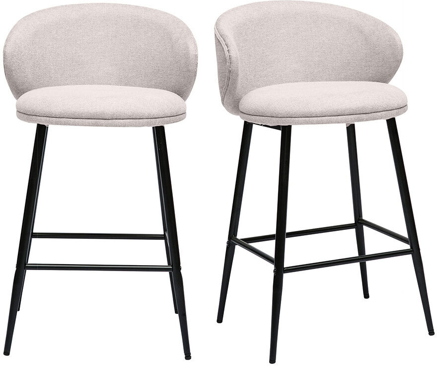 Miliboo Design Barhocker aus texturiertem, beigefarbenem Samtstoff und schwarzem Metall (Set mit 2) ROSALIE