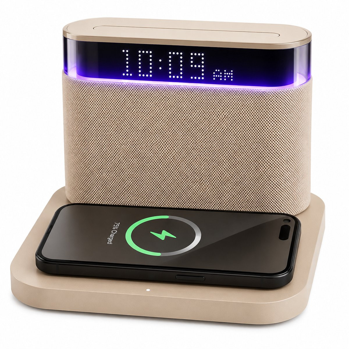 Bluetooth Speaker met 15W Draadloze Oplader, Digitale Wekker en LED Klok