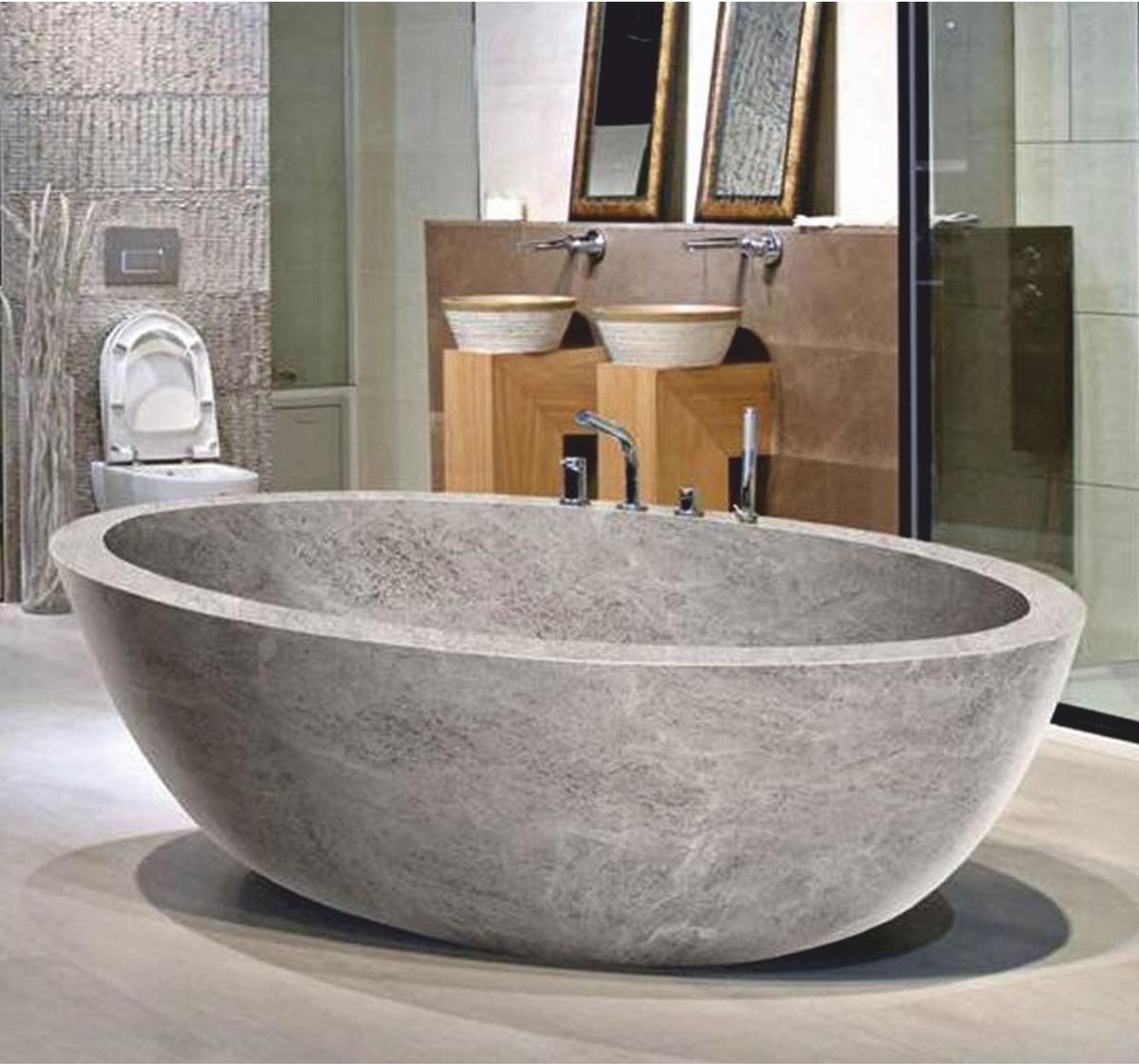 Casa Padrino Freistehende Luxus Marmor Badewanne Grau 178 cm - Badezimmer Interior