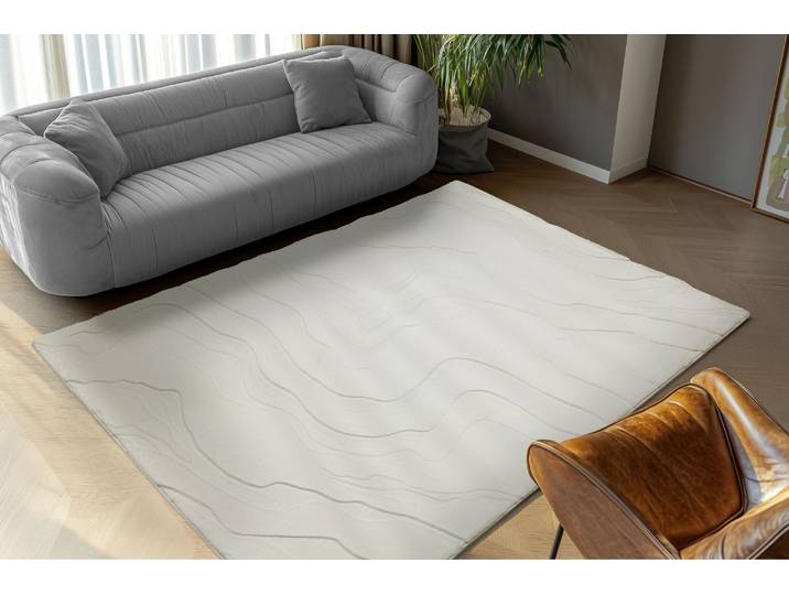 Teppich OBSESSION Interstellar 500 , weiss (weiß), B:160cm H:25mm L:230cm, Polyester, Teppiche, Teppich, Uni Farben, modernes Wellen Design, Hoch-Tief Effekt, Wohnzimmer