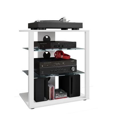 Wohnzimmertisch VCM "Hifi Möbel Rack Alu Glas Phono Mediaregal Folas", weiß, B:60cm T:41cm, Regale, TVRack