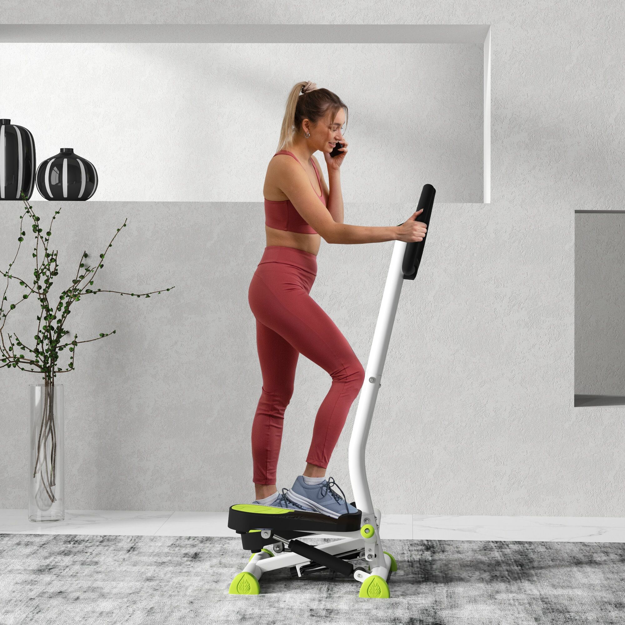 Altro Stepper Con Manubrio, Pedali Antiscivolo E Monitor Lcd, In Acciaio E Abs, 55x44x108 Cm, Bianco Nero E Verde