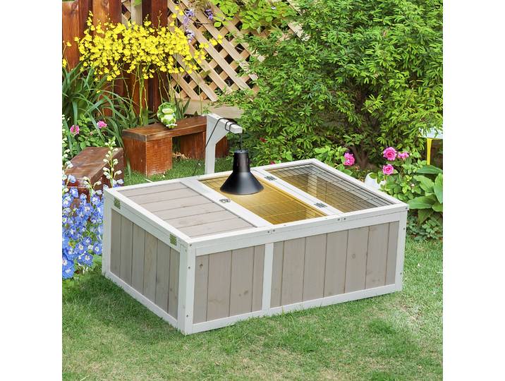PawHut Enclos Tortue Bois 91,5x61x33cm 2 Espaces