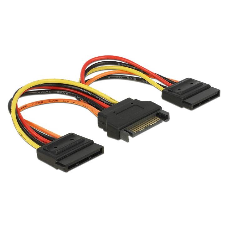 Delock Kabel Power SATA 15 Pin Stecker - 2 x Power SATA 15 Pin Buchse (15 cm, 15 pin S-ATA) (60143)
