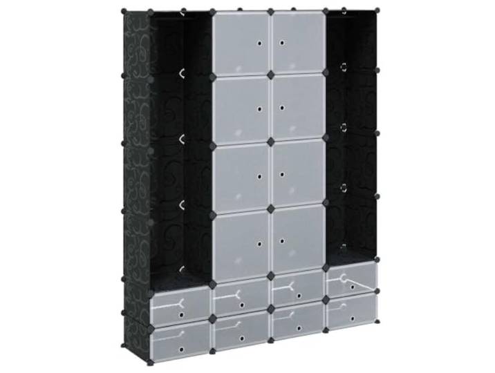 HWKQEQRF Modularer Schrank mit 18 Fächern, Schwarz/Weiß, 37x146x180,5cm Kunststoffelemente, verchromter Stahldraht, einfache Reinigung, schneller Aufbau, variable Kombinationen