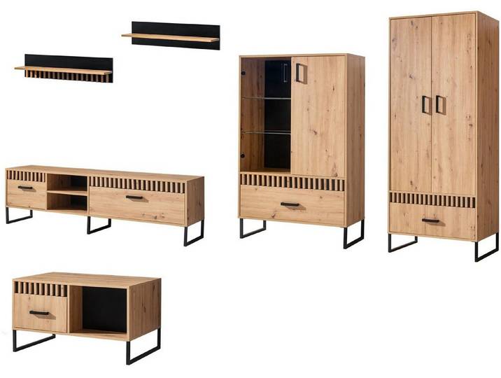 Feldmann-Wohnen Wohnwand Lamelix, 6-teilig Artisan Eiche Ausführung wählbar