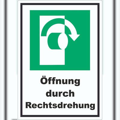 HB-Druck Öffnung durch Rechtsdrehung Aufkleber A9 (37x52mm)