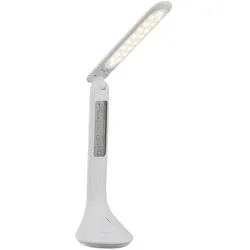 Tischleuchte Touchdimmer Schreibtischlampe Uhr Büro Tischlampe beweglich, weiß, LED 4W 195Lm neurtralweiß, LxH 19x26 cm