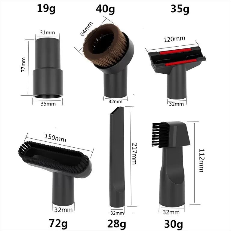 INF Kit de 6 brosses d'aspirateur universelles 32mm - Accessoires de nettoyage polyvalents