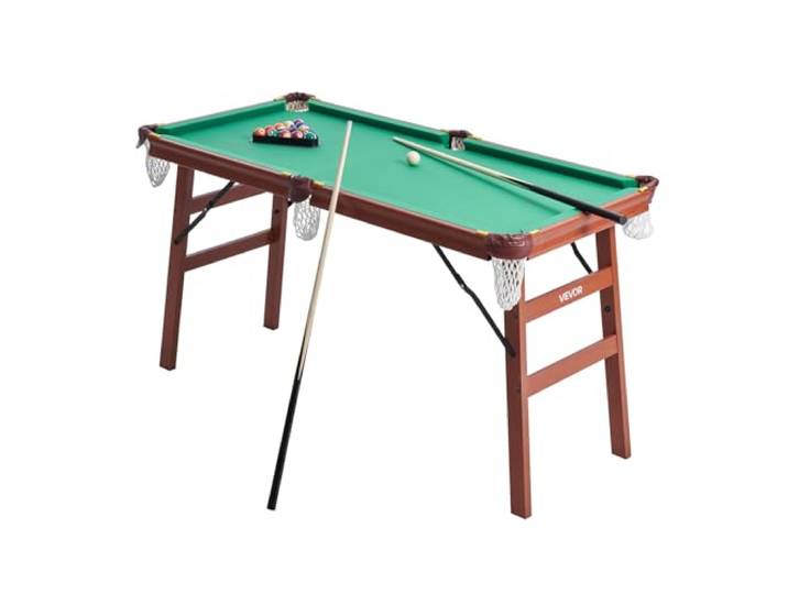 VEVOR Table de Billard 140 cm\, kit de Billard Pliable et Portable\, Ensemble d'accessoires complets avec Boule\, Queue\, Support\, Craie\, Brosse\, pour Salle de Loisirs Familial\, Marron avec Tissu Vert