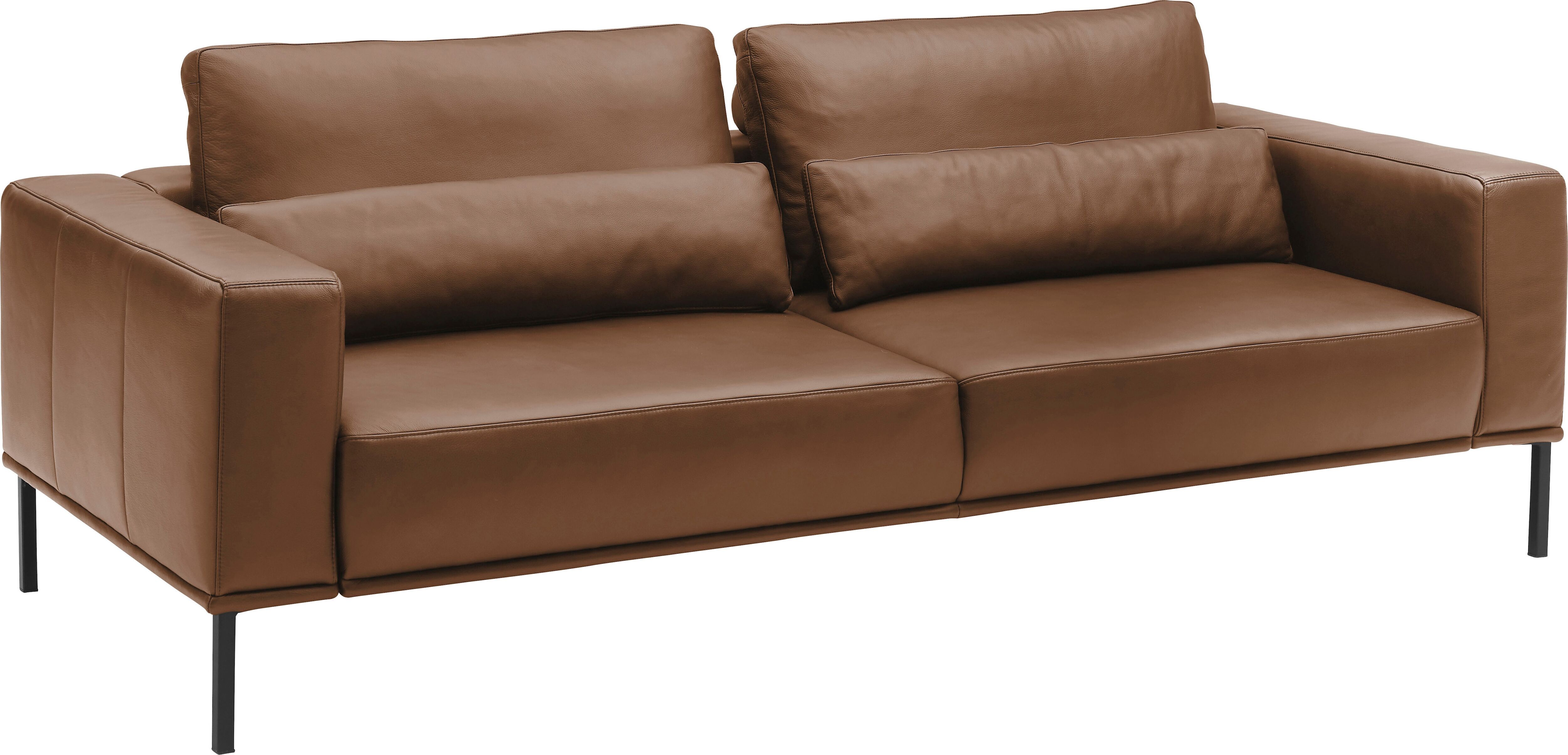 2,5-Sitzer MUSTERRING "JustBPM100, 202 cm breit, aus hochwertigem Leder", brandy, B:202cm H:88cm T:107cm, 100% Leder, Sofas, 2 5-Sitzer, wahlweise mit Nierenkissen und mot. Sitzauszug, Metallfuss in schwarz brandy B/H/T: 202cm x 88cm x 107cm, Leder Mercur