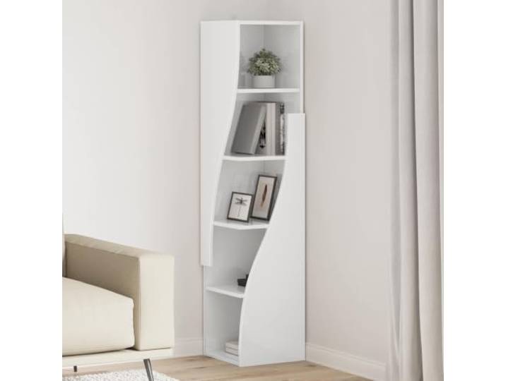 HPUYRFG Eckschrank 32x32x140cm Holzwerkstoff Hochglanz Weiß mit Stauraum Weiß, Hochglanz, Holzwerkstoff, Eckdesign, platzsparend, viel Stauraum, Wandbefestigung, Wohnzimmer
