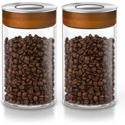 Arendo Vorratsgläser 2er Set 1000 ml Borosilikatglas, luftdicht, Klickdeckel mit Akazienholzring, Vorratsbehälter, Transparent