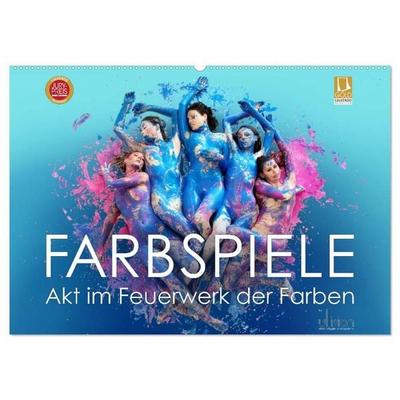 FARBSPIELE - Akt im Feuerwerk der Farben (Wandkalender 2027 DIN A2 quer), CALVENDO Monatskalender