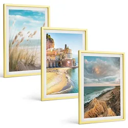 BILDER SET 3er Set - 40x60 cm Goldrahmen - Landschaften Strand Klippen Stadt