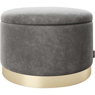 Pouf PLAYBOY "SUE", grau (anthrazit samt), B:55cm H:35cm T:55cm, Holzwerkstoff, Metall, Polyester, Poufs, Pouf, Abnehmbarer Deckel, innen Stauraum für Decken, Kissen und Sonstiges