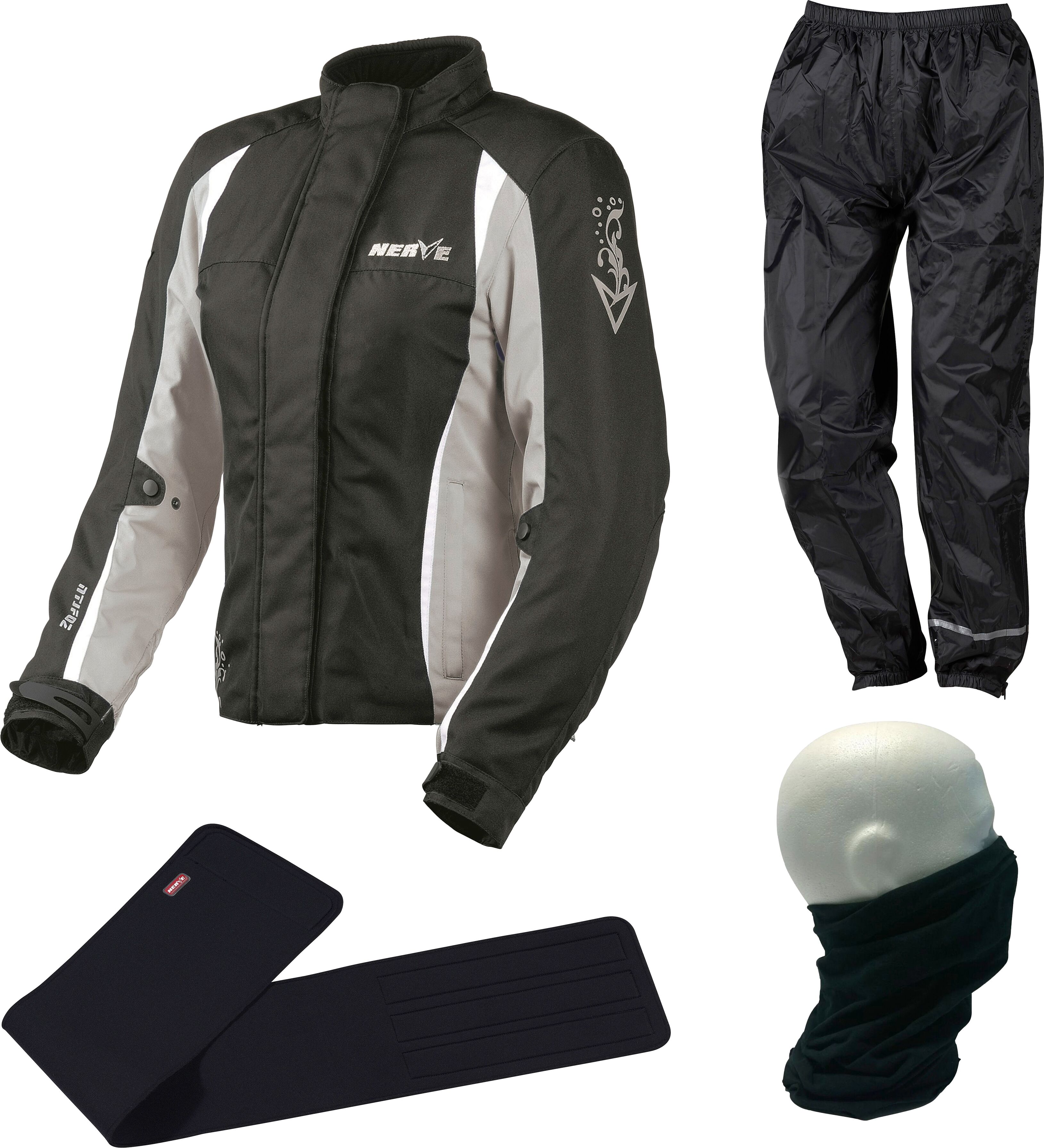 Motorradkombi NERVE Gr. 36, silber (schwarz, silberfarben), Overalls, Damen, 36, N-Gr, Obermaterial: 100% Polyester. Innenseite: 100% Polyester, Motorradkombi