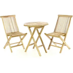 VCM, Gartentisch + Balkontisch, Gartenmöbel Sitzgruppe Garnitur Tisch achteckig Ø60cm Teak Holz natur
