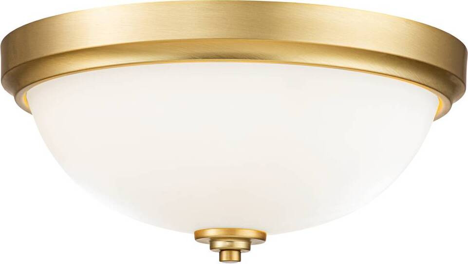 Feiss Malibu Ronde Plafondlamp - Geborsteld Messing en Wit - B/D/H: 33,5 x 33,5 x 15,6 cm