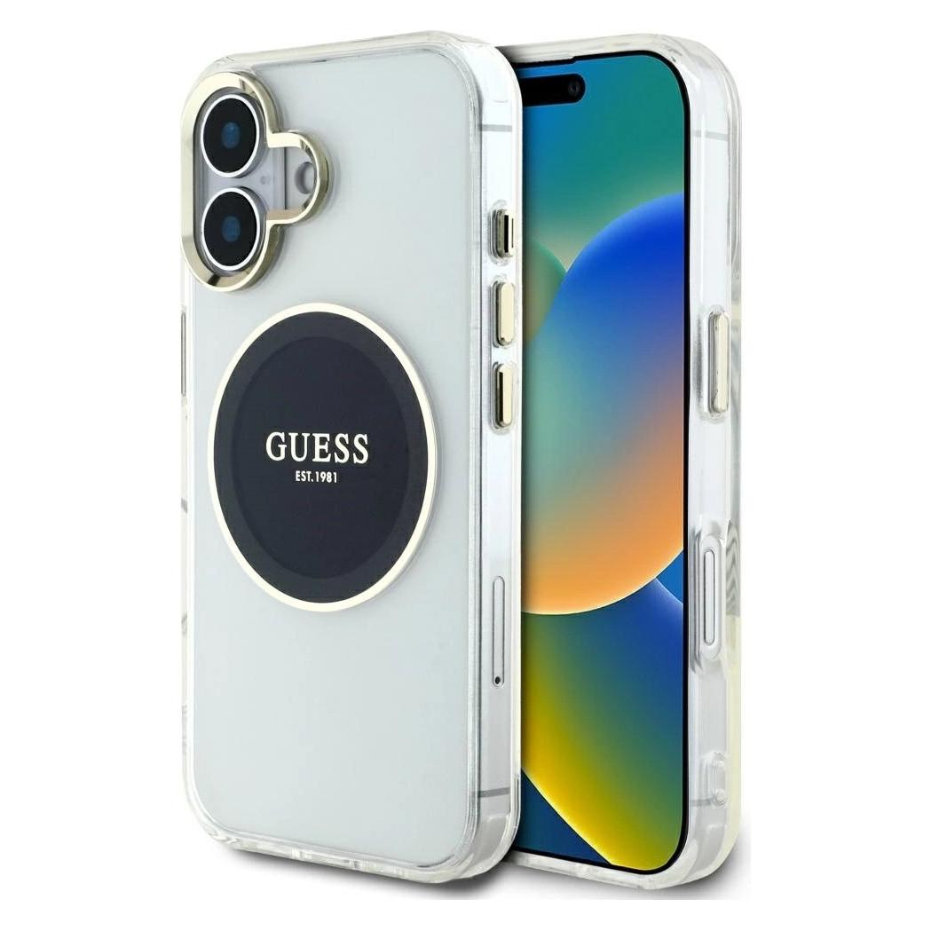 Guess Case IML Metal Colored Circle Classic Logo MagSafe for iPhone 16 black (Apple iPhone 16) (GUHMP16SHTDRCEDK)