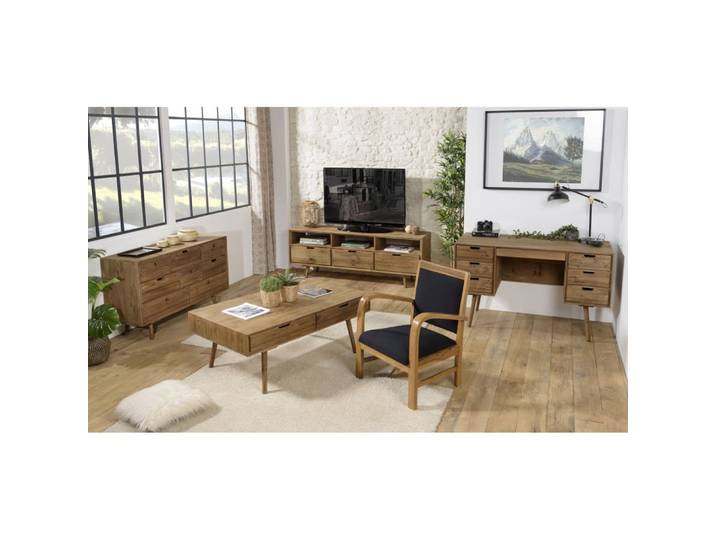 Fauteuil en teck et tissu noir
