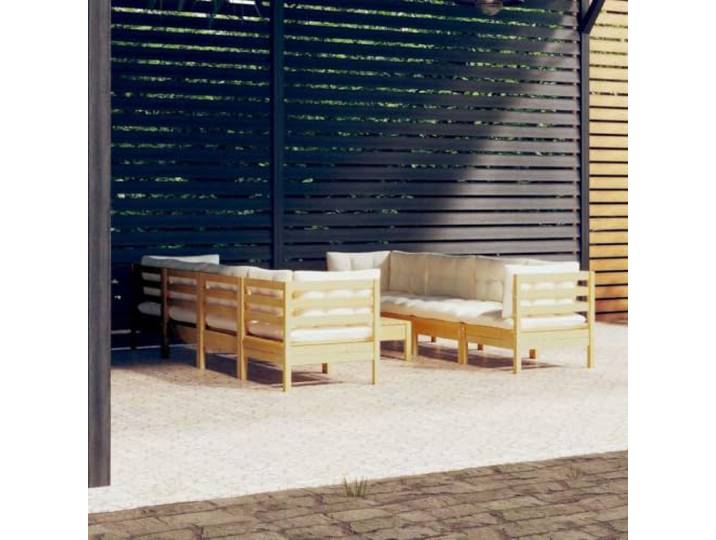 WDGJJFECNMUEHI Bois de pin massif modulable Avec coussins crème 9 Pieces Salon de jardin 9 pieces en bois de pin massif avec coussins creme et repose-pieds, ensemble modulable pour terrasse