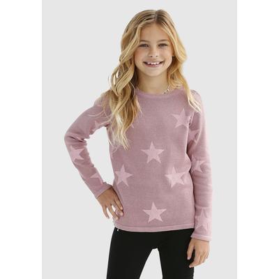 Strickpullover KIDSWORLD "Sterne-Pullover", Mädchen, Gr. 176/182, rosa (rosa gemustert), Feinstrick, Obermaterial: 50% Baumwolle, 50% Polyacryl, gemustert, Basic hüftlang, Rundhals, Pullover Strickpullover, mit Sternen - Druck
