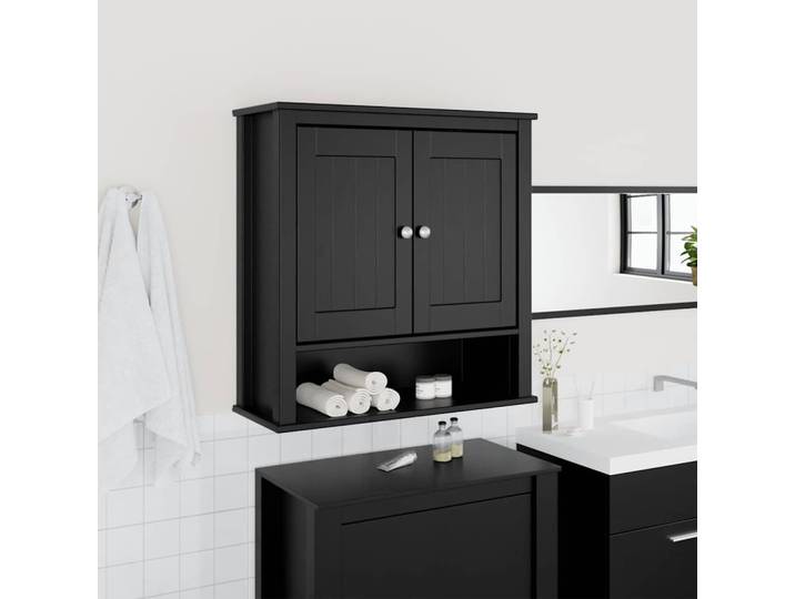 vidaXL Bad-Wandschrank BERG Schwarz 69,5x27x71,5 cm Massivholz