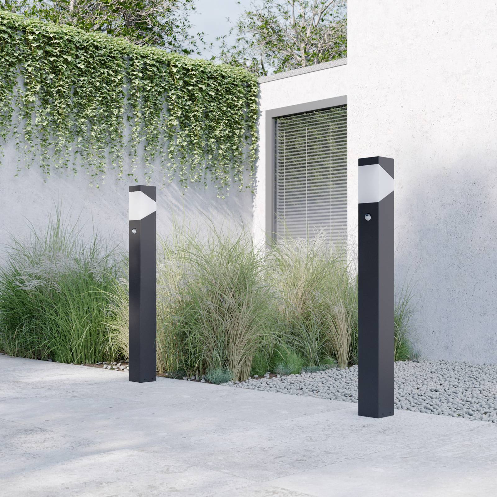 Lucande Wegeleuchte Kiran, 100 cm, Sensor, grau, IP44, E27 Kiran Lucande, dimmbar, schwarz, Aluminium, Modern