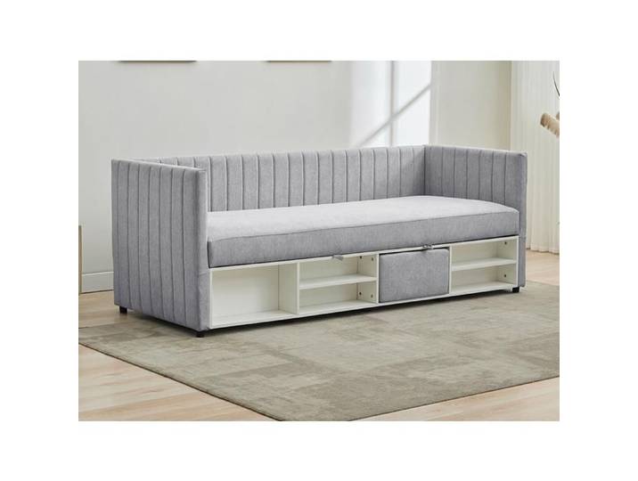 Lit coffre banquette 80 x 200 cm - Tissu - Gris - LAOZIA