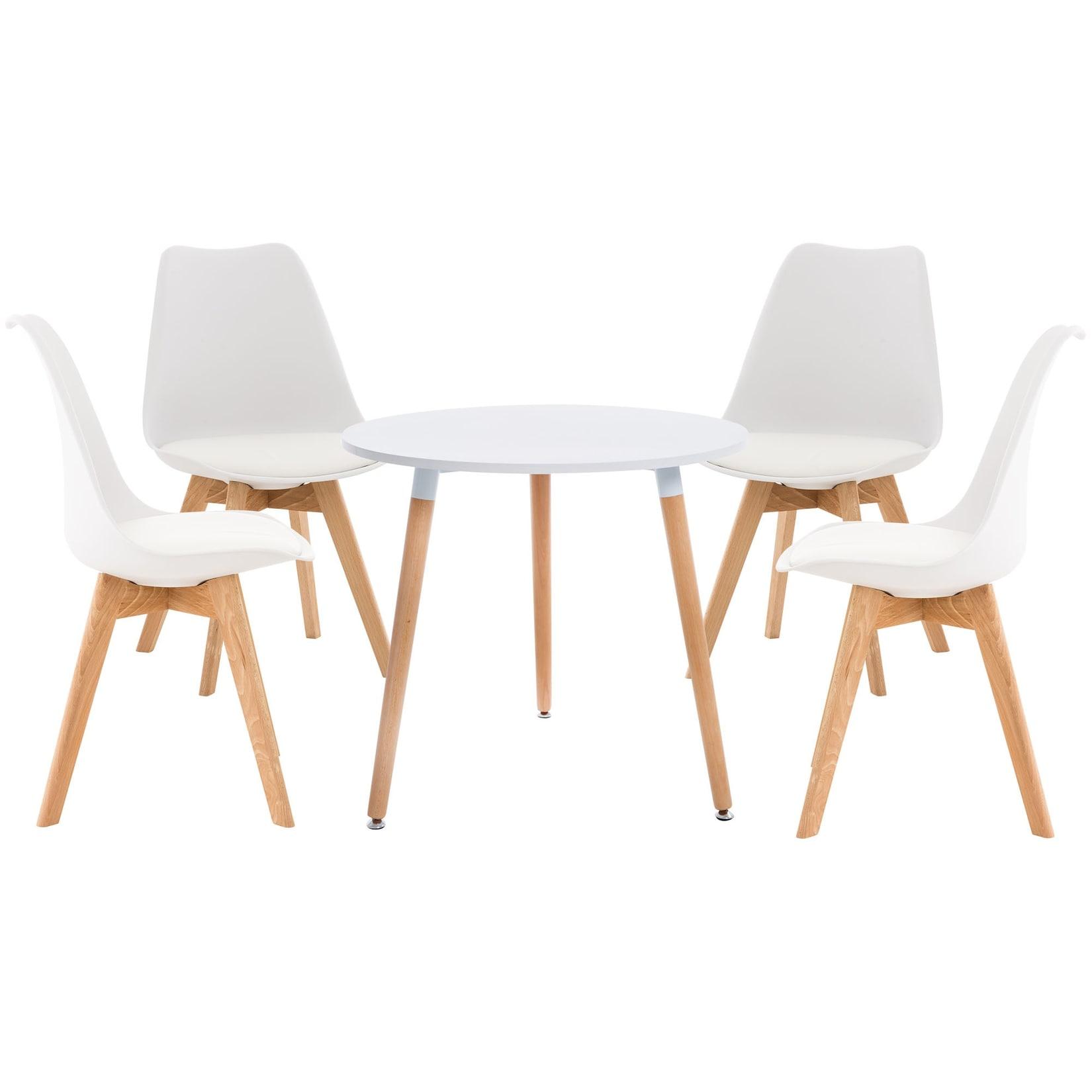 CLP Essgruppe Lansgar I Set aus 4x Stuhl Linares und 1x Tisch Ansgar I Runde Tischplatte Ø 80 cm I Moderne Essgruppe