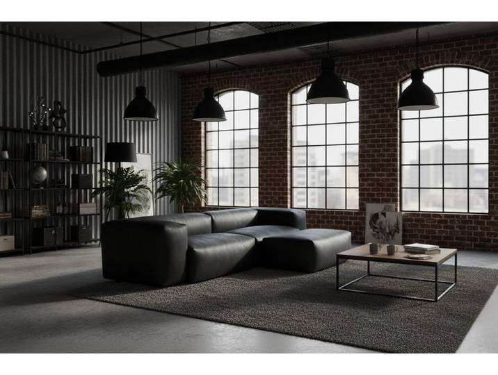 KAWOLA 4-Sitzer CELESTE – Nachhaltig & modern mit Lederfaserstoff schwarz, Pflegeleichtes Designsofa – Stilvoll, komfortabel, langlebig