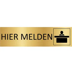 CombiCraft Aluminium Türschild Gold Hier melden 165x45mm mit 3M-Tape