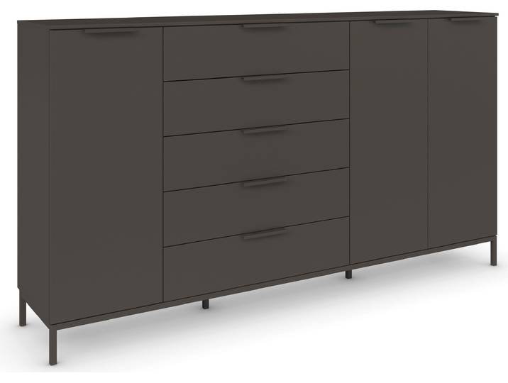 Kombikommode RAUCH Kommode Türkommode Sideboard Kombikommode FLIPP , grau (graphit), B:200cm H:111cm T:42cm, Holzwerkstoff, Sideboards, Kombikommode, 3-türig mit 5 Schubladen und Soft-Close-Funktion
