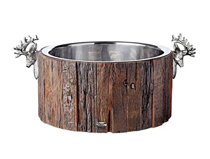 EDZARD Champagnerkühler Kennington (Ø 47 cm, H 24 cm), Edelstahl und Holz Sektkühler für 6 Flaschen, Flaschenkühler groß, Weinkühler, Getränkekühler, Schale für Sekt & Eiswürfel