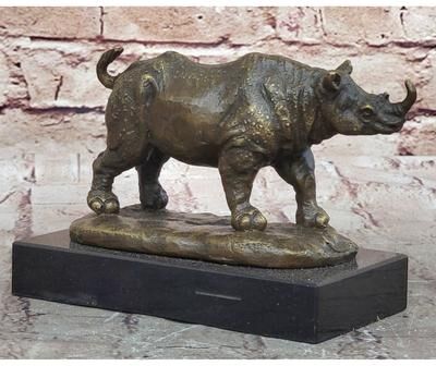 Bronzhaus Bronze Rhino Rhinoceros Sculpture On Marble Base – Vintage Wildlife Figurine
