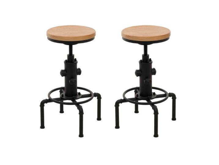 PROREGAL® Barhocker 2x Sitzhöhe 61-85cm Natur drehbar Eisen Massiv-Holz