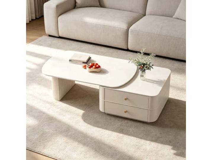 Moderner erweiterbarer Couchtisch mit Stauraum für kleine Wohnzimmer Erweiterbares Design, verdeckter Stauraum, Sintersteinplatte, einfache Montage Wohnzimmer & gehobene Innenräume(A)