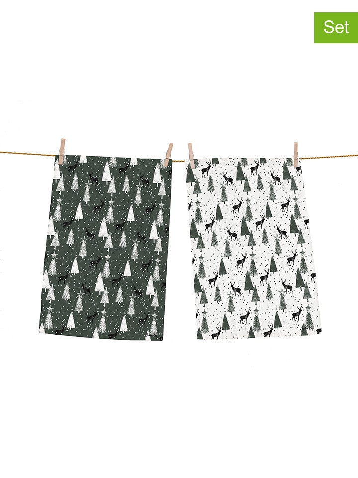Butter Kings 2er-Set: Geschirrtücher "Deers in the forest" in Grün - (L)70 x (B)50 cm - onesize