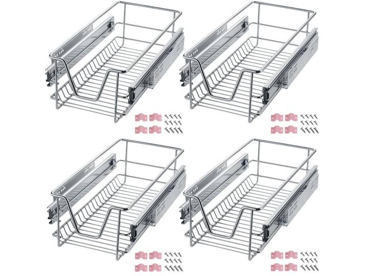 tectake Teleskopschublade 4er Set, einfache Montage, grau, Grau, Metall, 27x14x44 cm, Schlafzimmer, Kleiderschränke, Schranksysteme