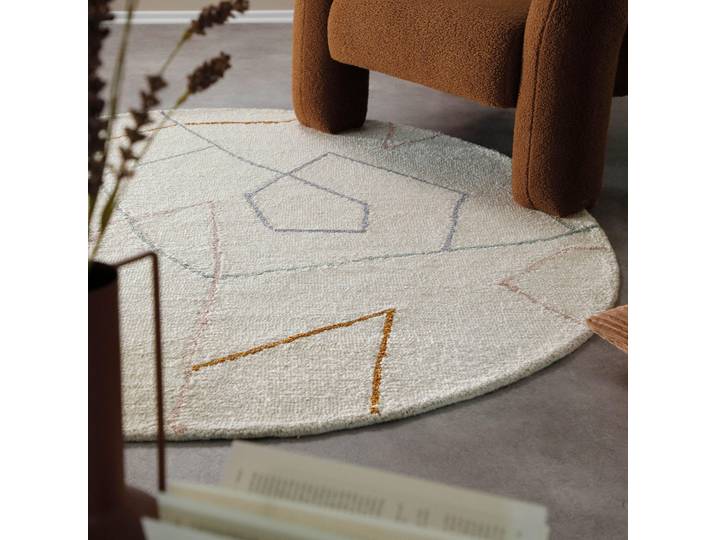 Teppich WECON HOME Nox , creme weiß, H:6mm Ø:160cm, Schurwolle, Teppiche, Teppich, Wollteppich, abstrakt, hochwertig, handgetuftet, robust, modern