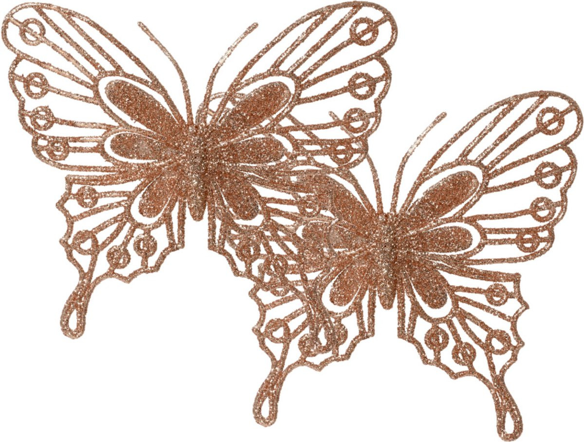 Decoris decoratie vlinders op clip - 2x - lichtroze - 13 cm