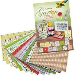 Folia Motivpapier 47149 Garten, 24 x 34 cm, 80 & 270 g/m², einseitig bedruckt, 13 Motive, 26 Blatt