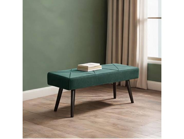 Banc de pied de lit design en velours vert structure acier assise rembourrée - Verde Acero Espuma Poliéster 100 x 36 x 45