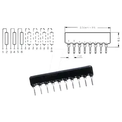 SIL 10-5 47K - Widerstandsnetzwerk, Einzelwiderstände, 47 kOhm, 5Wid./10Pins