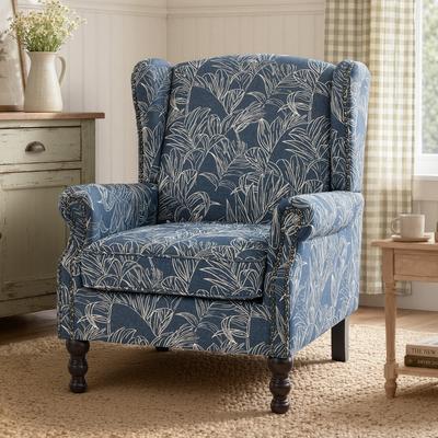 Velocisca Traditional Wingback Accent Chair, Floral Print Upholstered Armchair with Nailhead Trim and Rolled Arms