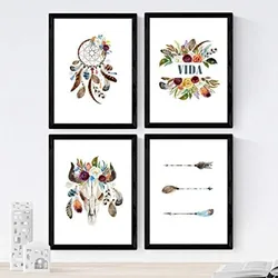 POSTER Set mit 4 bunte und böhmische A3 Schwarzer Rahmen