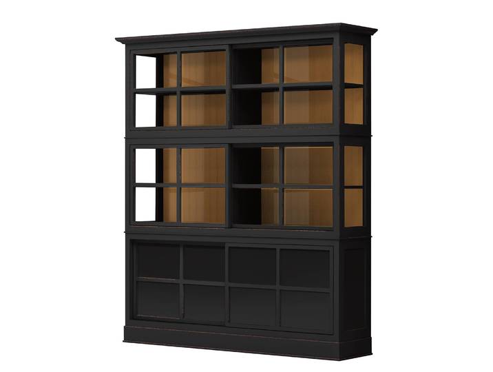 Vitrine 191 x 220 x 49cm Noir/Noir/Pin couleur miel